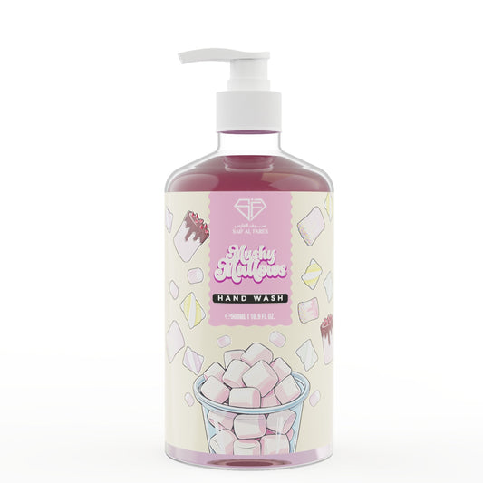 Hand wash bottle with marshmallow design on a white background